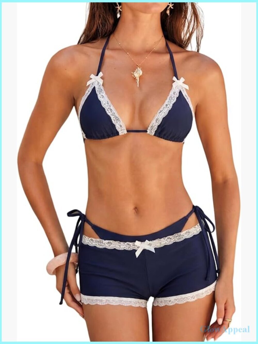 3 Piece Halter Triangle Bikini Set with Shorts Cover Up